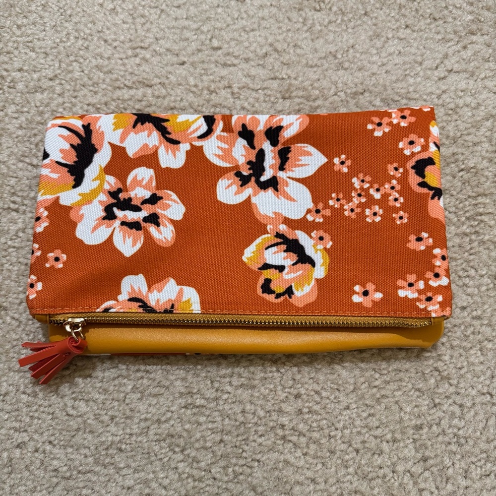 Rachel Pally Orange Blossom Floral Reversible Clutch Zip Top Bag